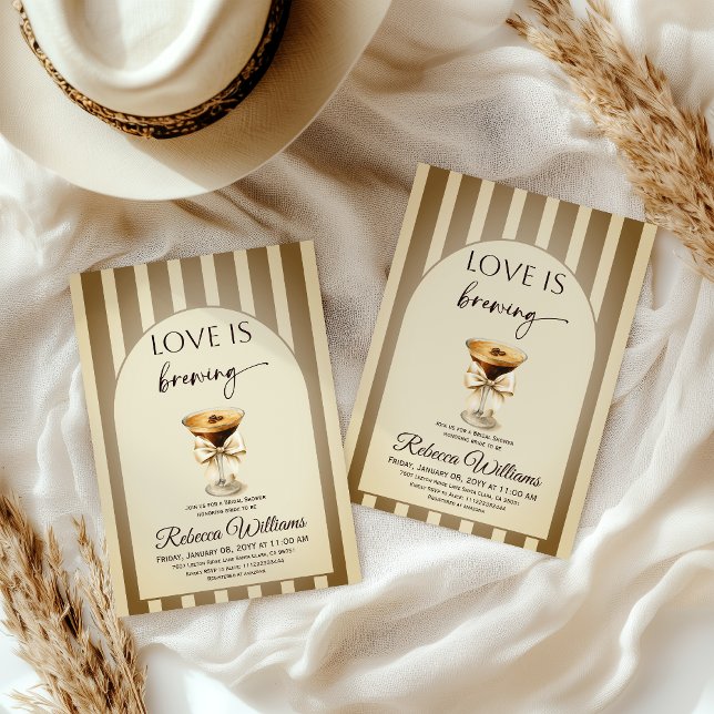 Convite Coffee Beige Espresso Martini Bow Bridal Shower (Criador carregado)