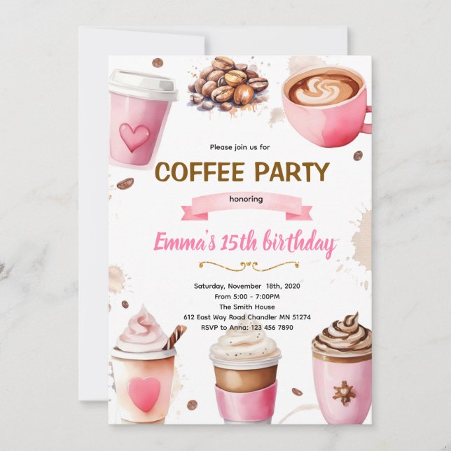 Convite Coffee birthday girl theme invitation (Frente)