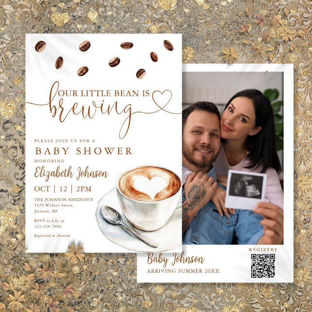 Convite Coffee Brewing Baby Shower Photo QR Code (Coffee Brewing Baby Shower Photo QR Code Invitation)