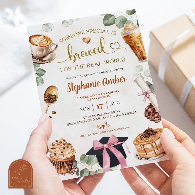 Convite Coffee Brewing Graduation Party Invitation (Criador carregado)