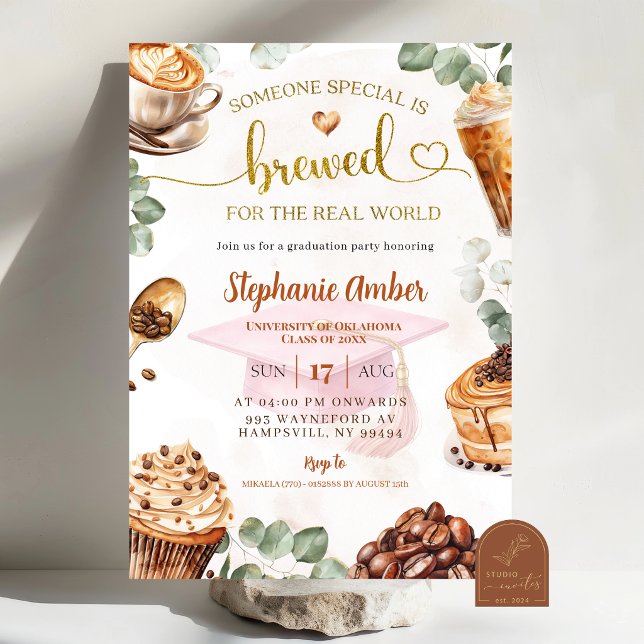 Convite Coffee Brewing Graduation Party Invitation (Criador carregado)