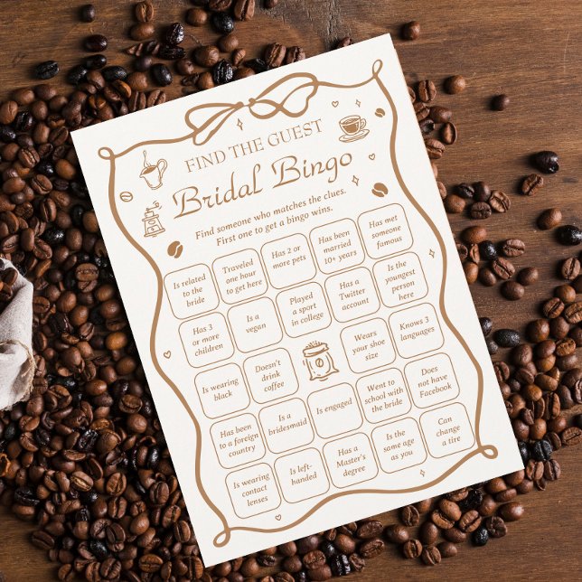 Convite Coffee Bridal Shower Find the Guest Bingo Game  (Criador carregado)