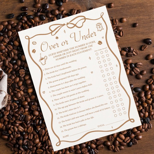 Convite Coffee Bridal Shower Over and Under Game Card (Criador carregado)