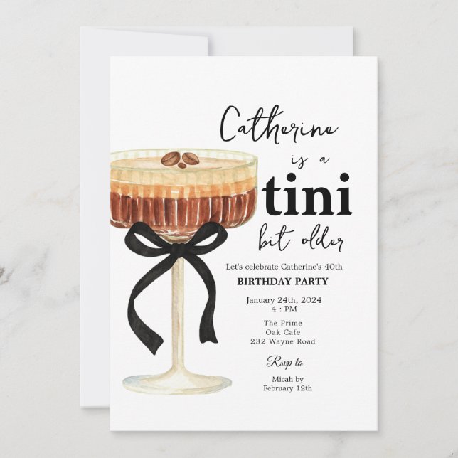 Convite Coffee Cocktail Birthday Black Bow Invitation  (Frente)