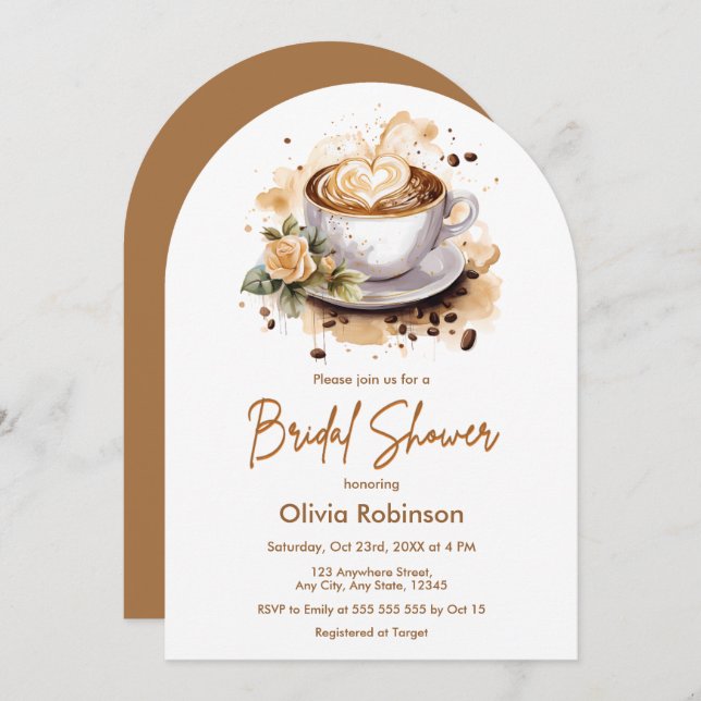 Convite Coffee Floral Love is Brewing Bridal Shower (Frente/Verso)