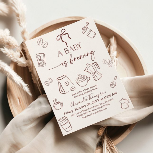 Convite Coffee Theme Beige Bow Baby is Brewing Baby Shower (Criador carregado)