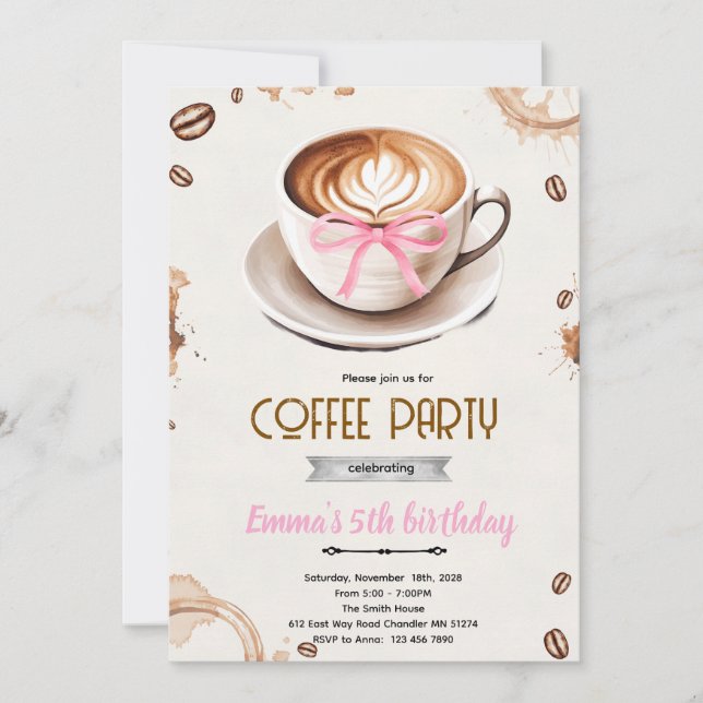 Convite Coffee theme girl party invitation (Frente)