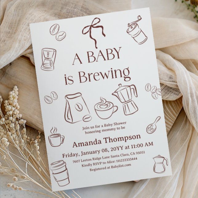 Convite Coffee Theme Neutral Bow Brewing Baby Shower (Criador carregado)