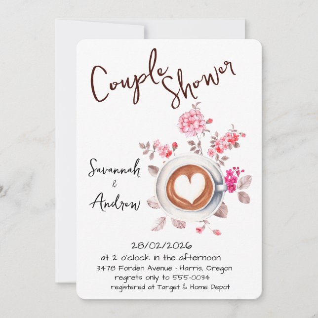 Convite Coffee Themed Couple Shower Invitation (Frente)