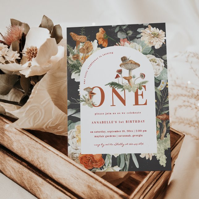 Convite Cogumelo de flor selvagem | primeiro aniversario B (Criador carregado)