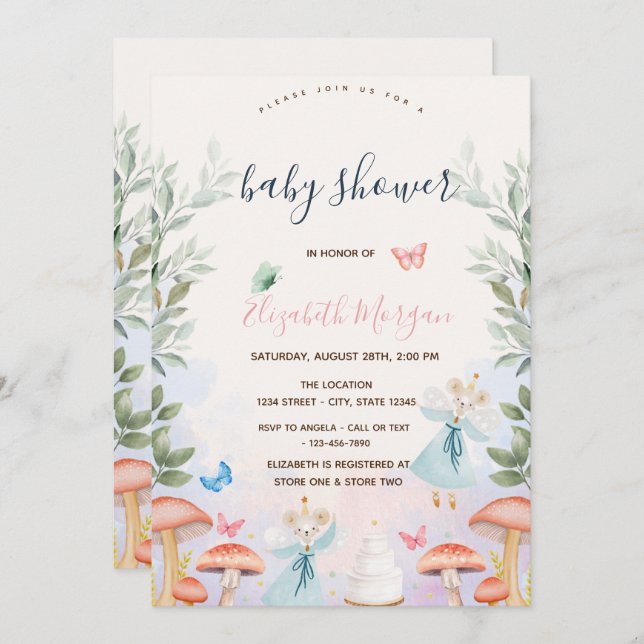 Convite Cogumelos Bebê Mocas Deixa Chá de fraldas (Frente/Verso)