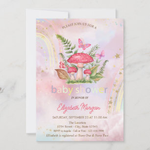 Convite Cogumelos Borboletas Arco-íris Floral Chá de Bebê