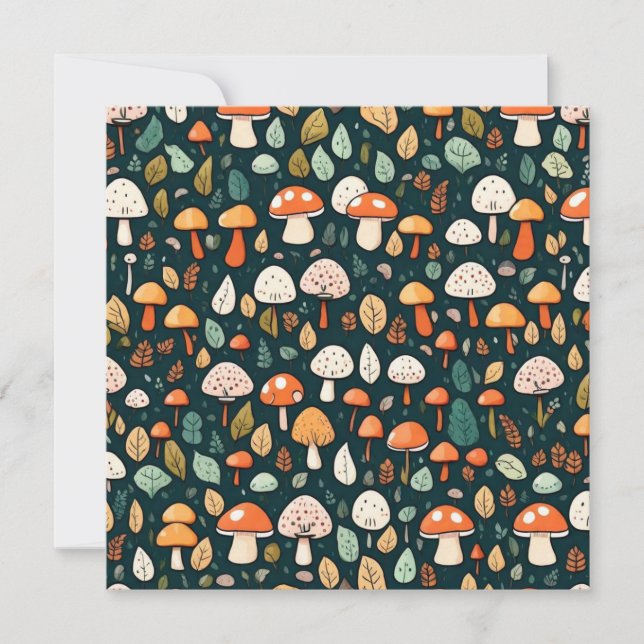 Convite Cogumelos brancos folhas design (Frente)