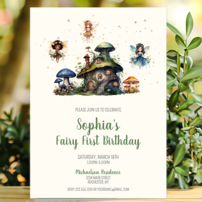 Convite Cogumelos de Aniversário Encantados (Enchanted Fairy First Birthday Mushroom Invitation, Whimsical Fairy Garden Invite, Woodland Pixie)