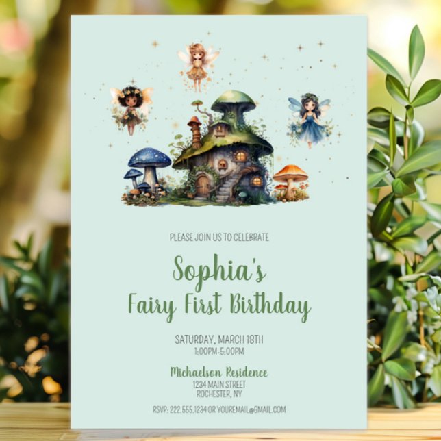Convite Cogumelos de Aniversário Encantados (Enchanted Fairy First Birthday Mushroom Invitation, Whimsical Fairy Garden Invite, Woodland Pixie)