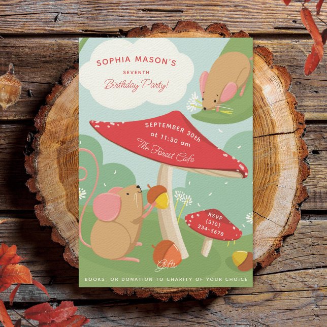 Convite Cogumelos e Festa de aniversário de florestas de c (Criador carregado)