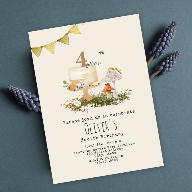 Convite Cogumelos Florestais Natureza Insetos Bolo Anivers (Criador carregado)