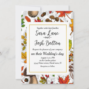 Convite Cogumelos, folhas, loucos e bagas de outono