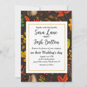 Convite Cogumelos, folhas, loucos e bagas de outono à escu