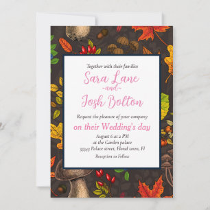 Convite Cogumelos, folhas, loucos e bagas de outono à escu