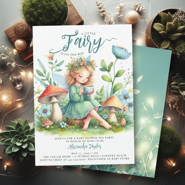 Convite Cogumelos Selvagens de Jardim Láteos Selvagens Chá (enchanted fairy garden tea party girl baby shower invitation magical mushroom village forest elegant)