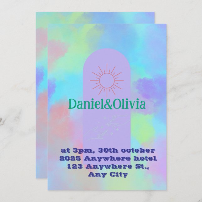 Convite Coisas de Casamento Suave Roxo Profundo (Frente/Verso)