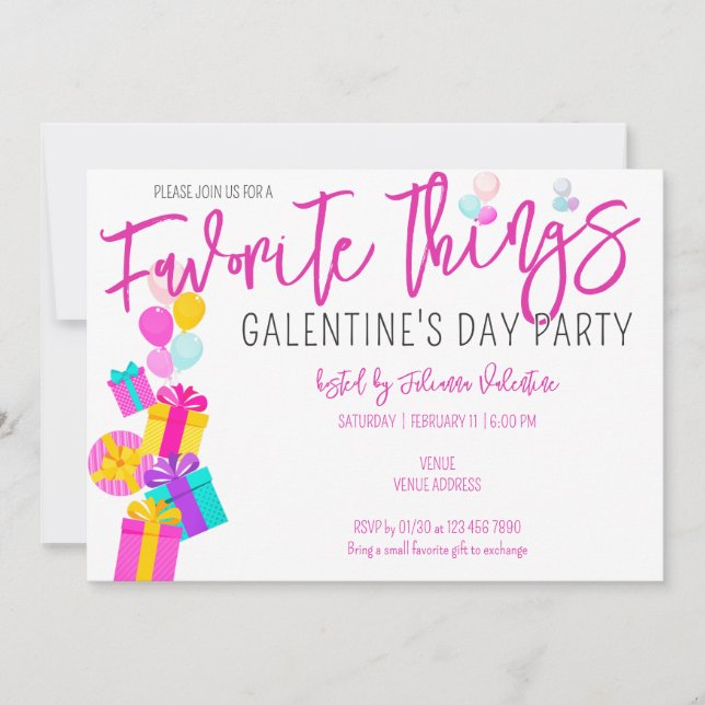Convite Coisas favoritas Dia das Meninas de Galentine (Frente)