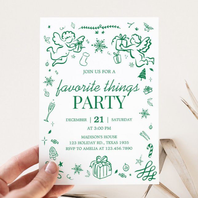 Convite Coisas Favoritas, Festa de Natal Desenhada (Hand Drawn Favorite Things Christmas Party Invitation)