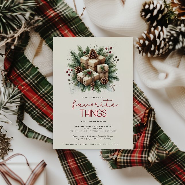 Convite Coisas Favoritas Festivas de Natal Troca de Presen (Favorite Things Christmas Party Invitation )