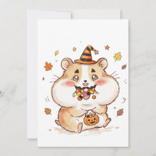 Convite Coisas Fofas Bochechas de Halloween Hamster Truque