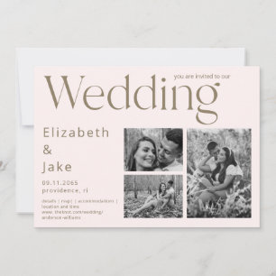 Convite Colagem Contemporânea B/W Foto Blush II Casamento