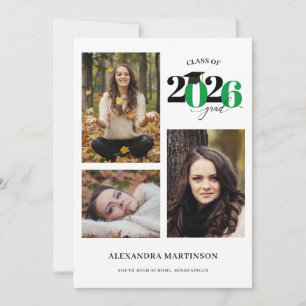 Convite Colagem de 3 Fotos de Graduado Verde Turma de 2026