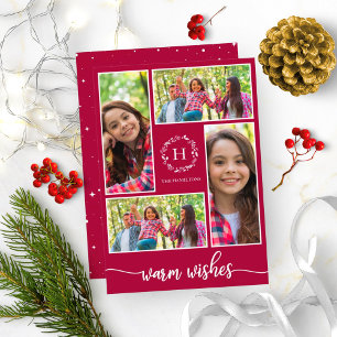 Convite Colagem de 4 Fotos com Desejos de Natal Monograma