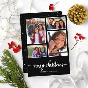 Convite Colagem de 4 Fotos Cute Script Natal Feliz Preto