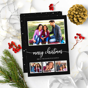 Convite Colagem de 4 Fotos Feliz Natal Moderno Preto