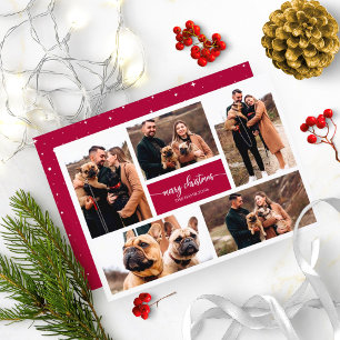 Convite Colagem de 5 Fotos Chic Script Feliz Natal