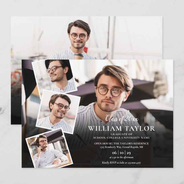 Convite Colagem de 5 Fotos Festa de Formatura Moderna (Frente/Verso)