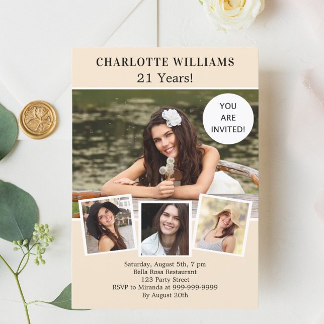 Convite Colagem de festas de aniversário de marfim de marf (Criador carregado)