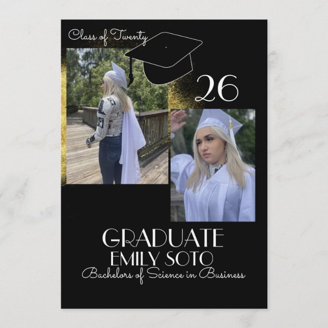 Convite Colagem de Formatura 2026 Script Dourado Preto (Frente)
