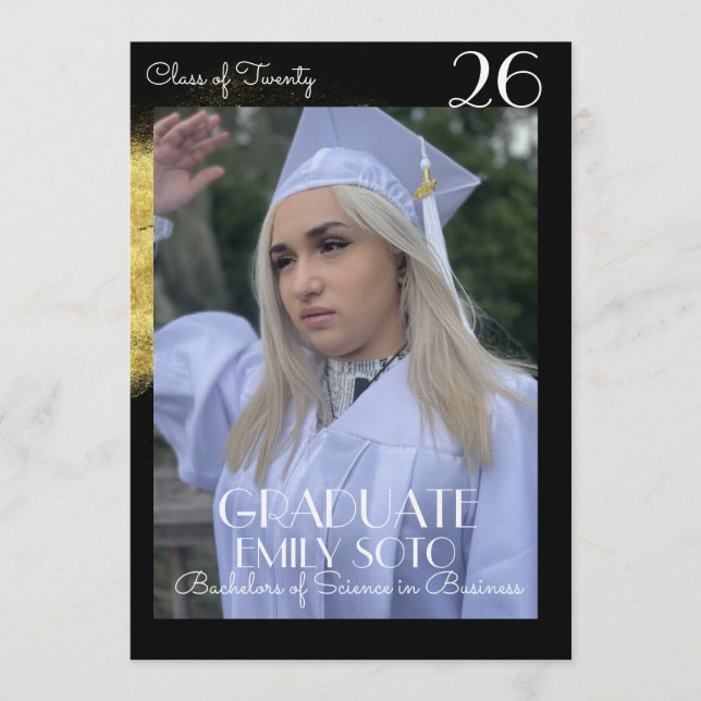 Convite Colagem de Formatura de 2026 Script Dourado Foto (Frente)