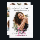 Convite Colagem de Foto Branco Cor-de-Rosa Negra Docente 1<br><div class="desc">Este bonito e giro convite de colagem de 16 fotos de festa de aniversário é perfeito para a moça da moda e na moda. Ele apresenta um simples halo branco de pincelada sobre uma grande foto de recurso e uma elegante tipografia cursiva manuscrita a preto e rosa. No verso estão...</div>