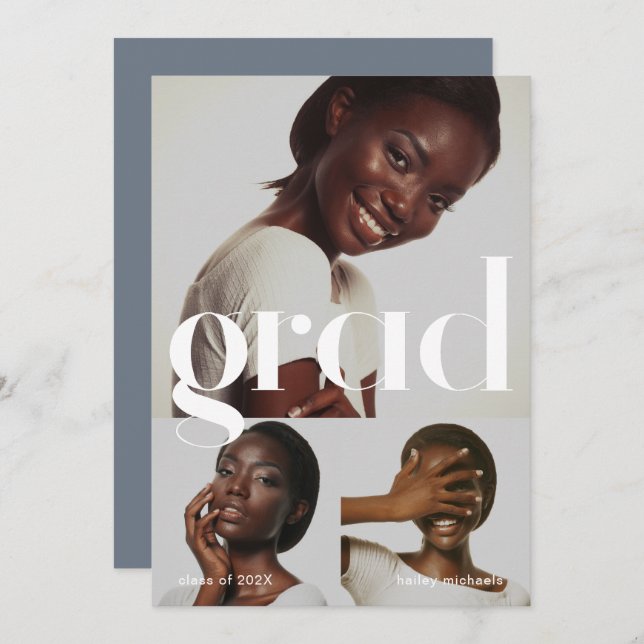 Convite Colagem de Fotografias da Cinza Azul festa de form (Frente/Verso)