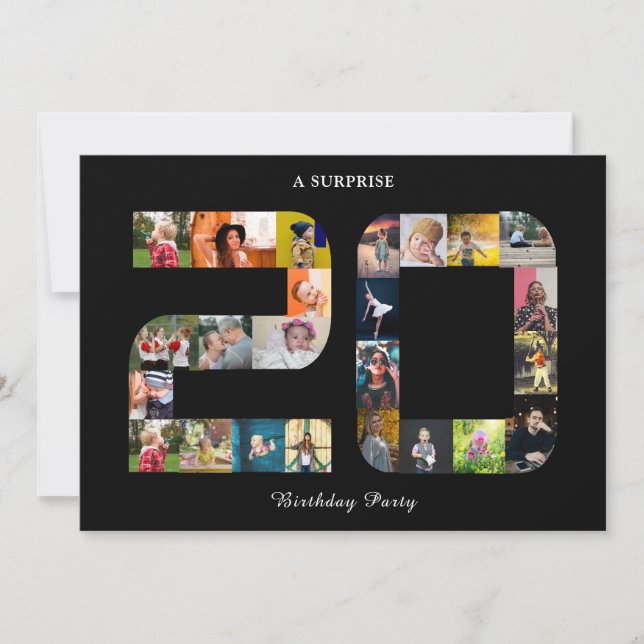 Convite Colagem de Fotografias de 20 Festa de aniversário  (Frente)