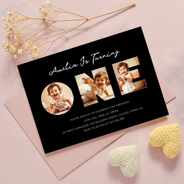 Convite Colagem de Fotografias de Script Preto Moderno Pri (Criador carregado)