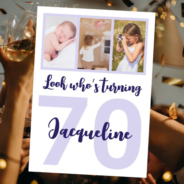 Convite Colagem de Fotografias de Script Purple de Anivers (Criador carregado)