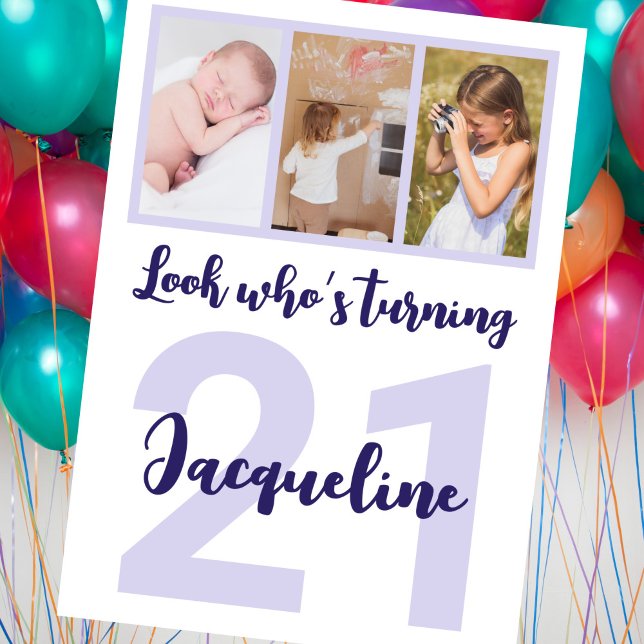 Convite Colagem de Fotografias de Script Purple do anivers (Criador carregado)