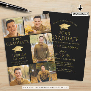 Convite Colagem de Fotografias do Boné Dourado 5 Preto par