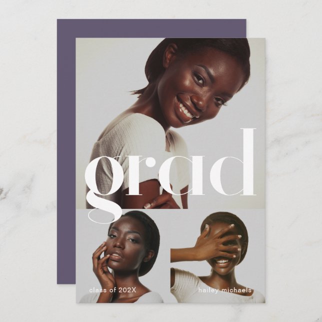 Convite Colagem de Fotografias Purple da festa de formatur (Frente/Verso)