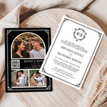 Colagem de Fotos Código QR Monograma Preto Branco 
