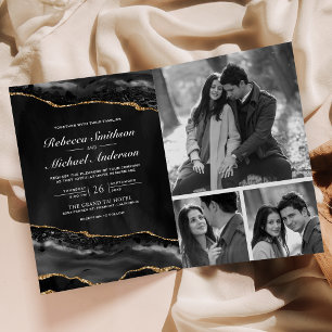 Convite Colagem de Fotos com Código QR Casamento Charcoal 